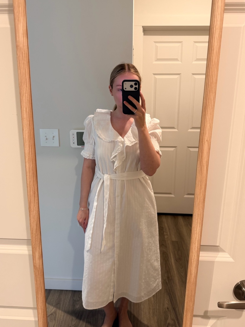 White Ruffle-Trim midi dress
